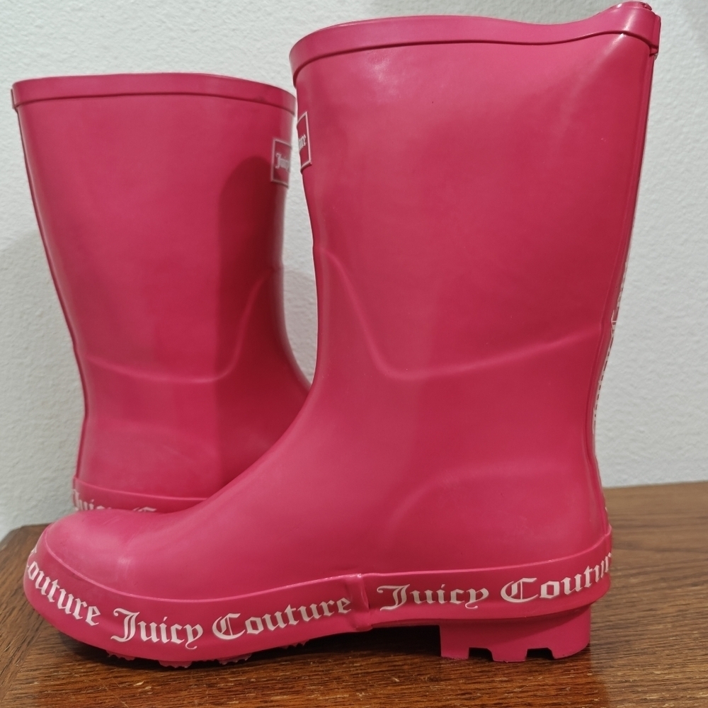 Y2K Juicy Couture Rain Boots 9 Hot Pink Barbie Barbiecore Solid Rubber - Picture 6 of 11
